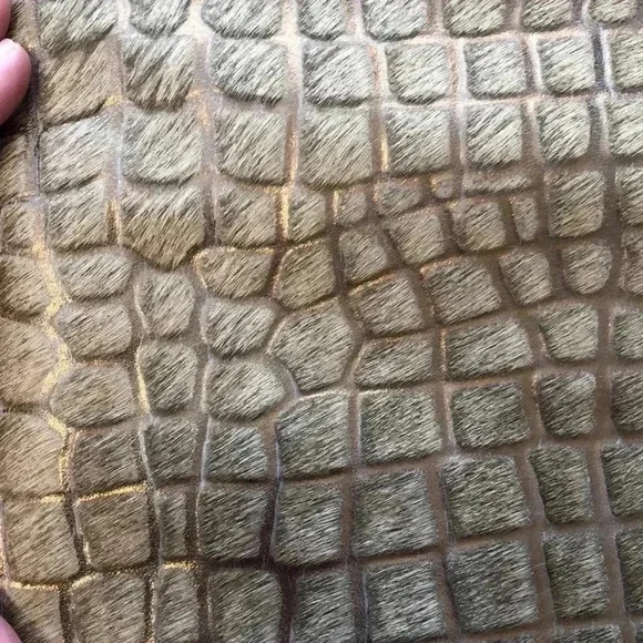 Nordstrom leather handbag/clutch. Animal print w/Gold leather + furry covering. - Picture 3 of 11